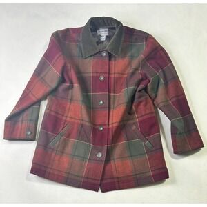 Pendleton Originals Plaid Wool Jacket Corduroy Collar Red Green USA Made Large